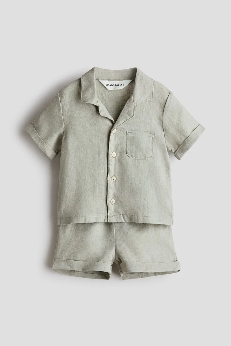 اتش اند ام طقم ملابس من الكتان- عبوة من قطعتين